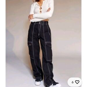 BDG Urban Outfitters Black Jeans White Stitching Size 24 RU Slouchy Skate Cargo